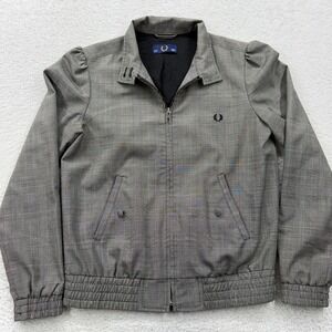 Fred Perry Womens Grey Glen Check Wool Blend Harrington Jacket J2406A Size US 6
